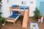 L-Shaped Bunk bed Moritz, solid beech wood, with shelf and slide, clearly varnished, incl. slatted frames - 90 x 200 cm