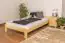 Single bed / Guest bed A8, solid pine wood, clearly varnished, incl. slatted bed frame - 120 x 200 cm