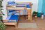 L-Shaped Bunk bed Moritz, solid beech wood, convertible, clearly varnished, incl. slatted frame - 90 x 200 cm