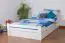 Kid bed "Easy Premium Line" K4, incl. 2 drawers and 1 cover panel, 140 x 200 cm solid beech wood, White lacquered