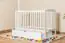Crib / Children's bed  solid pine wood 102, in a white paint finish, includes slatted frame and drawer - Dimensions: 60 x 120 cm