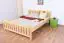 Youth bed solid, natural pine wood 65, includes slatted frame - Dimensions 160 x 200 cm