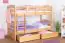 Bunk bed "Easy Premium Line" K18/n incl. 2 drawers and 2 cover panels, headboard with holes, solid beech wood natural - Lying surface: 90 x 200 cm, (w x l) divisible