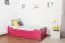 Single bed "Easy Premium Line" K1/1h incl. trundle bed frame and cover plates, solid beech wood, pink finish - 90 x 200 cm 