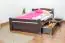 Youth bed "Easy Premium Line" K4 incl. 2 underbed drawers and 1 cover plate, solid beech wood, chocolate brown - 120 x 200 cm