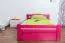 Youth bed "Easy Premium Line" K4 incl. 2 underbed drawers and 1 cover plate, solid beech wood, pink - 120 x 200 cm