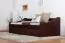 Single bed / Functional bed solid pine wood, Walnut colour 93, incl. slatted frame - 90 x 200 cm (W x L)
