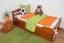 Single bed "Easy Premium Line" K1/2h incl. trundle bed frame and cover plates, solid beech wood, cherry red -  90 x 200 cm 