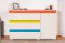 Children's room dresser Peter 03, Colour: pine white/orange/yellow/turquoise - Dimensions: 84 x 126 x 44 cm (H x W x D)