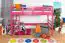 Loft bed 90 x 200 cm for children, "Easy Premium Line" K22/n, solid beech wood pink lacquered, convertible