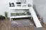 White loft bed with slide 80 x 190 cm, solid beech wood White lacquered, convertible into two single beds, "Easy Premium Line" K27/n