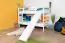 White bunk bed with slide 90 x 190 cm, solid beech wood White lacquered, convertible into two single beds, "Easy Premium Line" K28/n