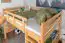 Large loft bed with slide 160 x 190 cm, solid beech wood natural finish, convertible into a single bed, "Easy Premium Line" K31/n