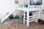Large white loft bed with slide 140 x 200 cm, solid beech wood White lacquered, convertible into a single bed, "Easy Premium Line" K31/n