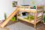 Large bunk bed with slide 160 x 190 cm, solid beech wood natural finish, convertible into two single beds, "Easy Premium Line" K32/n