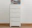 Narrow 5 Drawer Chest Junco 141, solid pine wood, white varnished - H123 x W60 x D42 cm