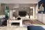 Tullahoma 03 Display Cabinet | Glass Door Right | Oak / White Gloss | 143 x 92 x 42 cm | 1 Door, 9 Compartments