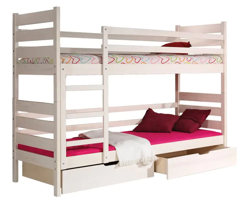 Children bed / bunk bed Milo 19 incl. 2 drawers, Colour: White, solid wood, Lying surface: 80 x 190 cm (W x L), divisible