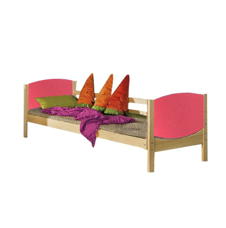 Children bed / Kid bed Milo 30, Colour: Nature / Pink heart, partial solid wood - Lying surface: 80 x 190 cm (W x L)