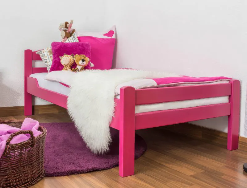 Children's Bed / Youth Bed Easy Premium Line K1/2n | Solid Beech Wood | Pink Lacquered | 90 x 190 cm