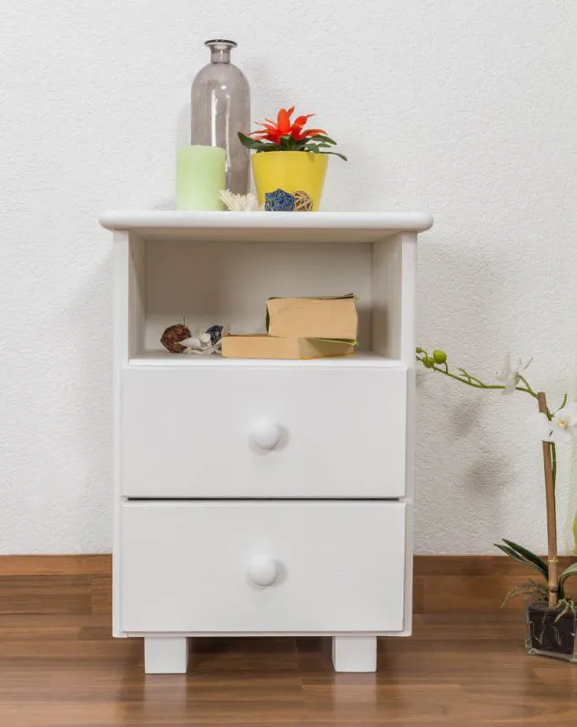 Nightstand Solid Pine | White Lacquered | Modern Design | 60 x 43 x 33 cm | 005