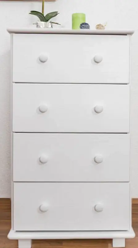 4 Drawer Chest of drawers 034, solid pine wood, white - 100H x 55W x 42D cm 
