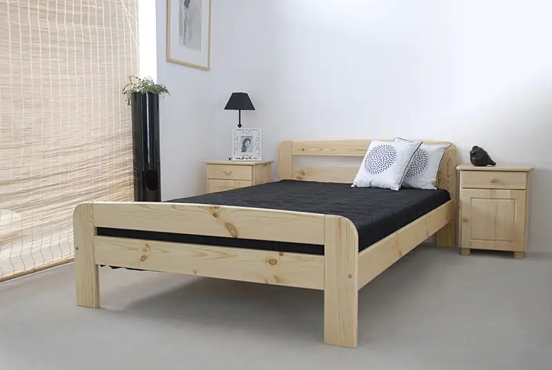 Single bed A6, solid pine wood, clearly varnished, incl. slatted frame - 140 x 200 cm