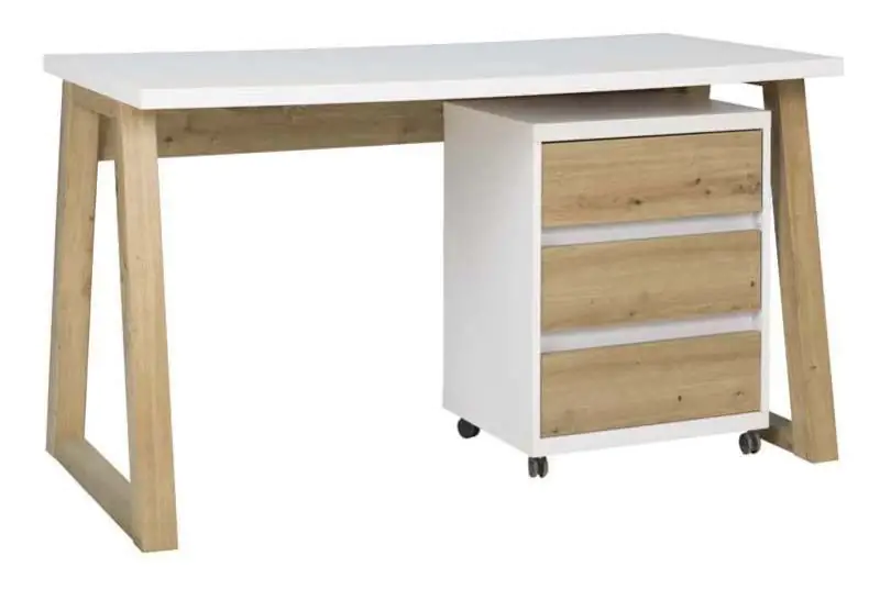 Desk "Merosina" 06, Colour: Oak Artisan / White - Measurements: 75 x 135 x 65 cm (H x W x D)