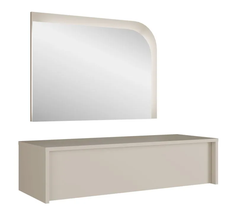 Hanging dressing table | 1 drawer | push-to-open system | mirror with LED lighting | wall-mounted | beige cashmere | Himara 02
