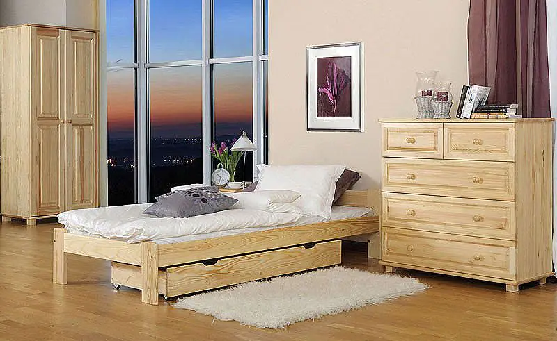 Single bed / Guest bed A8, solid pine wood, clearly varnished, incl. slatted frame - 80 x 200 cm