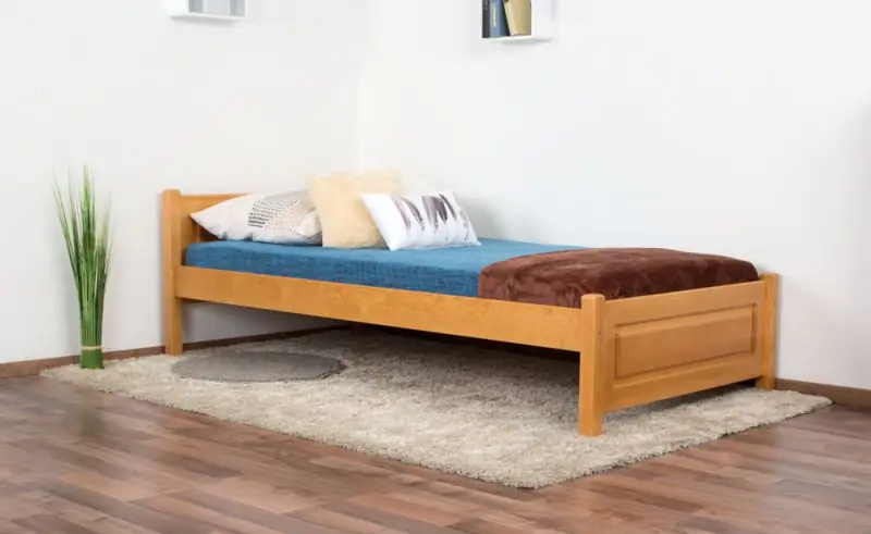 Single bed/guest bed Pine solid wood alder color 78, incl. Slat Grate - 100 x 200 cm