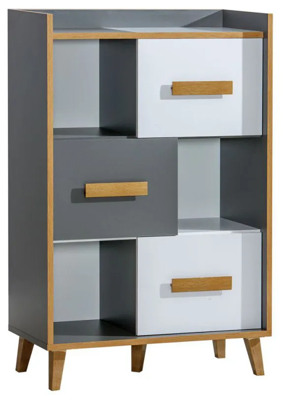 Caranx 5 Shelf | White, Oak & Anthracite | 135 x 90 x 42 cm | Modern Storage Unit