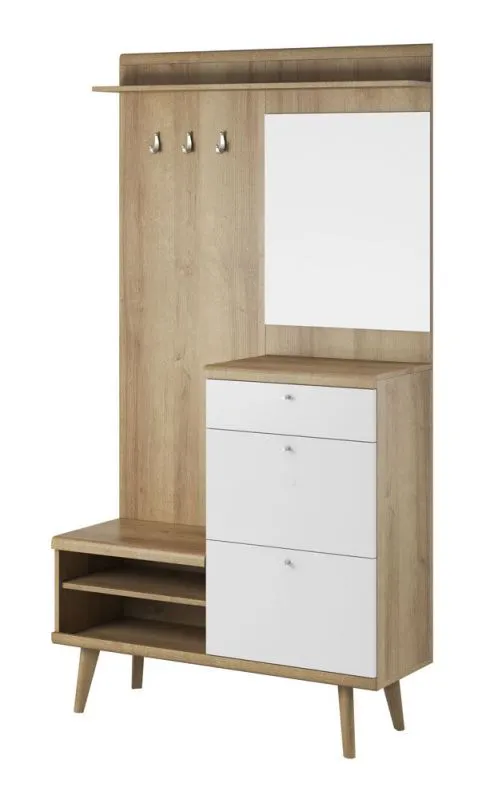 Modern Wardrobe Ladybarn 01 | Oak Riviera & White | 200 x 110 x 34 cm | 3 Hooks & 3 Drawers