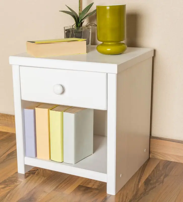Bedside table solid pine wood, in a white paint finish Junco 127 - Dimensions 43 x 40 x 35 cm