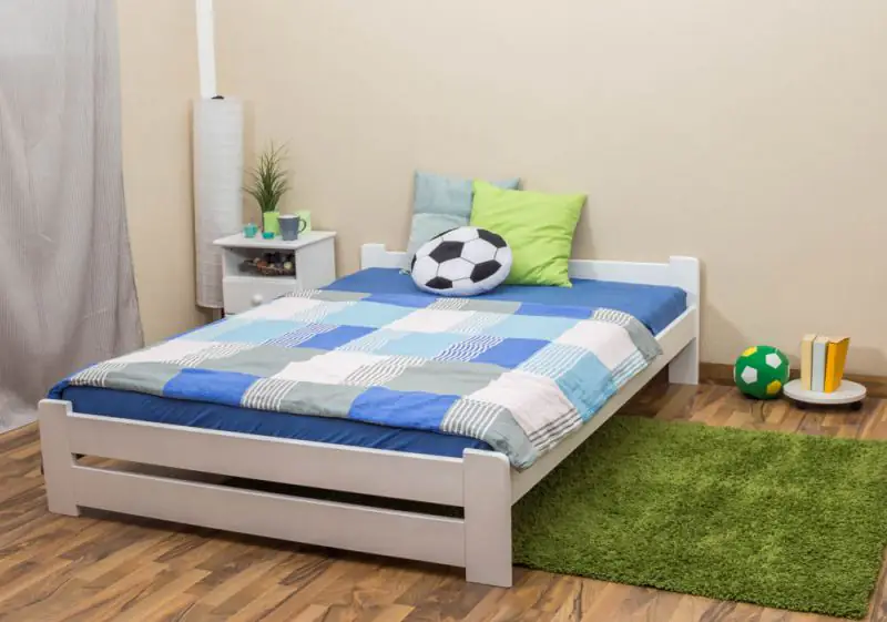 Children's bed / Youth bed A9, solid pine wood, white finish, incl. slatted frame - 140 x 200 cm 