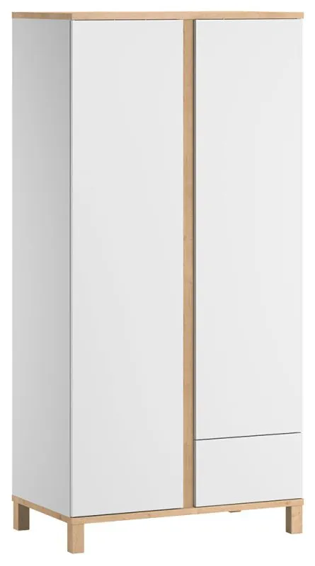 Hinged door cabinet / Wardrobe Lijan 08, Colour: White / Oak - Measurements: 184 x 90 x 53 cm (H x W x D)