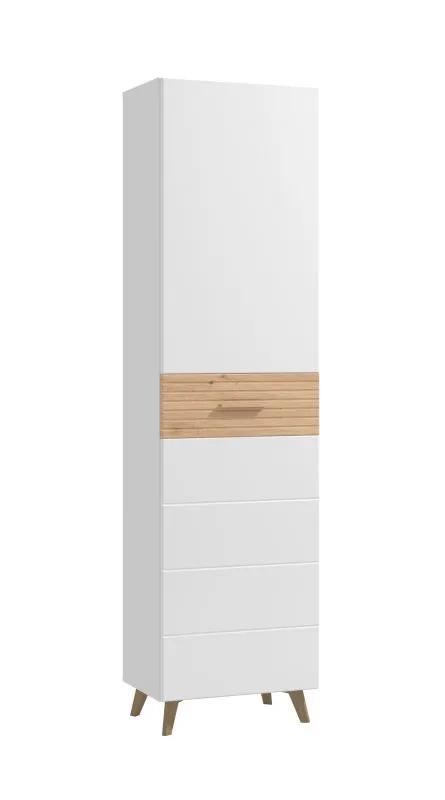 Wardrobe with Pull-Out Clothes Rail Bineva 02 | Artisan Oak & White High Gloss | 4 Compartments | 193 x 51.5 x 35 cm