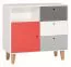 Children's room - Chest of drawers Syrina 08, Colour: White / Grey / Red - Measurements: 96 x 103 x 45 cm (h x w x d)