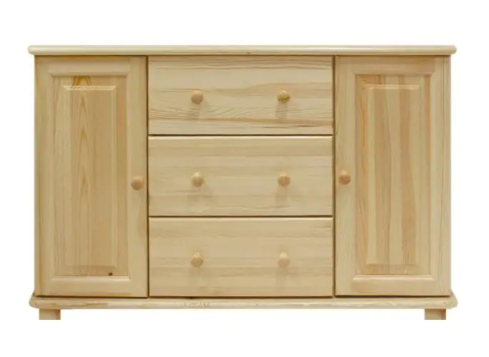 Sideboard 045, 2 door, 3 drawer, solid pine wood, clearly varnished - 78H x 118W x 42D cm 