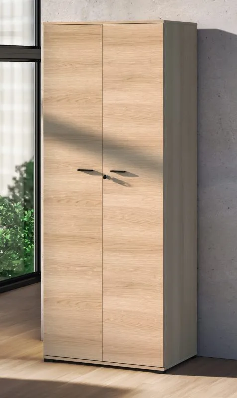Closet | Color: Lindberg Oak | 2 hinged doors | 2 compartments | 79 x 51 x 203 cm | for the office and home office | lockable | soft-close feature | 1 clothes rod