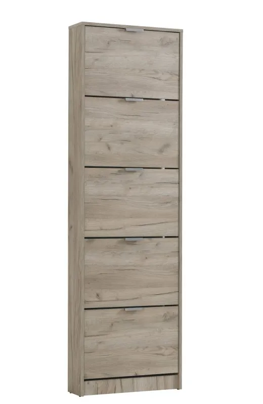 High Shoe Cabinet Veliko 07 | Five Hinged Doors | Oak Grey | Grey Handles | 191.5 x 58 x 18 cm