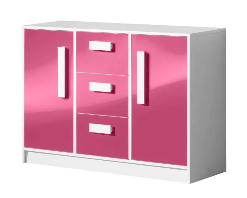 Chest of drawers Walter 06, Colour: White / Pink high gloss - 85 x 120 x 40 cm (h x w x d)