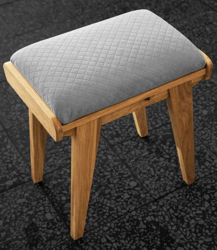 Otago 31 Stool | Solid Oiled Wild Oak | Gray Upholstered Seat | 53 x 51 x 35 cm