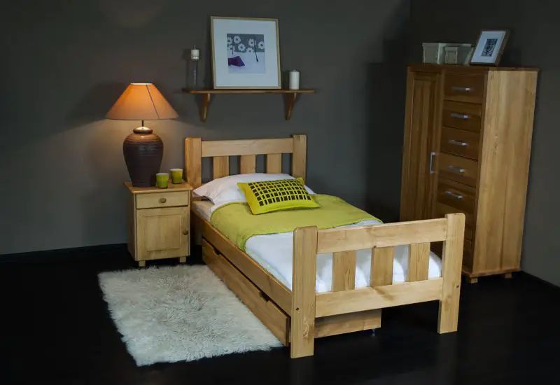 Single bed / Guest bed A22, solid pine wood, clearl finish, includes slatted bed frame - 120 x 200 cm