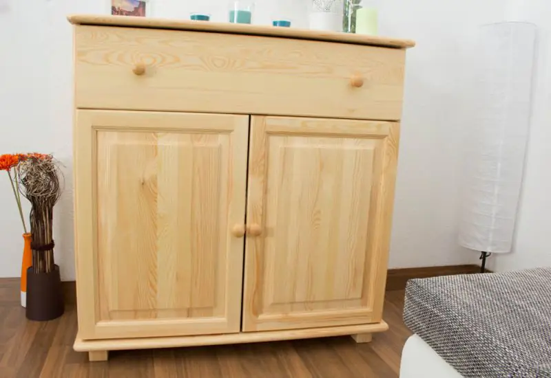 Sideboard 048, 2 door, 1 drawer, solid pine wood, clearly varnished - 100H x 100W x 47D cm 