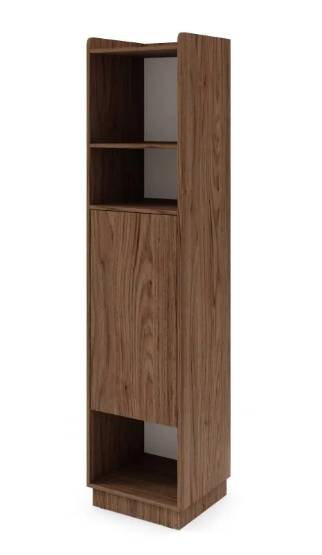 Shelf | color: cashmere / Alba walnut | 1 hinged door | 6 compartments | 45 x 42 x 195 cm | push-to-open function | bookshelf | for living room