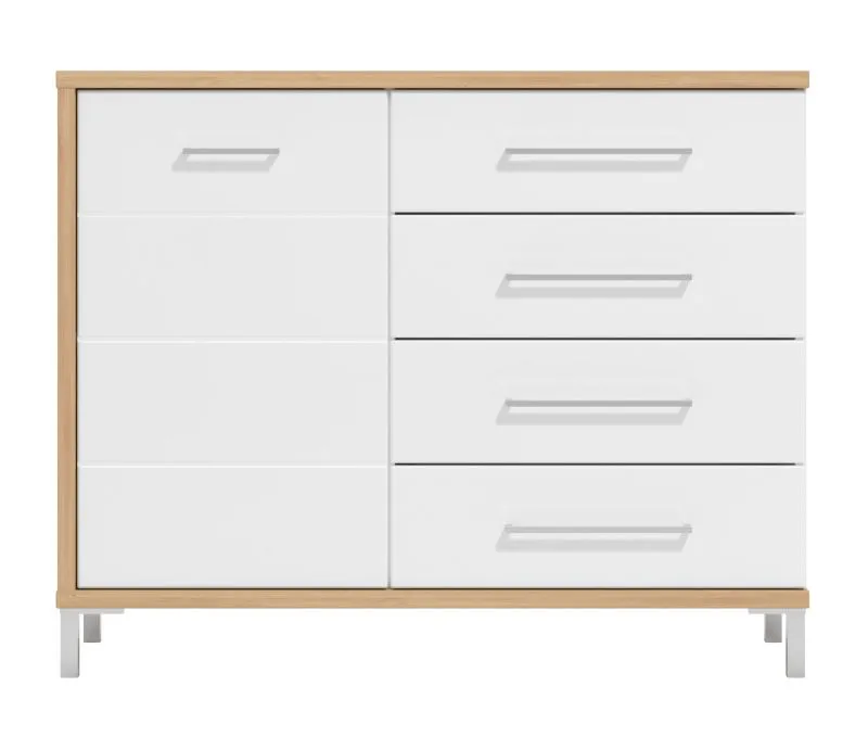 Chest of Drawers with Four Drawers | White High Gloss & Oak Artisan | 1 Door, 2 Compartments | 87 x 108 x 40 cm | ABS Edge