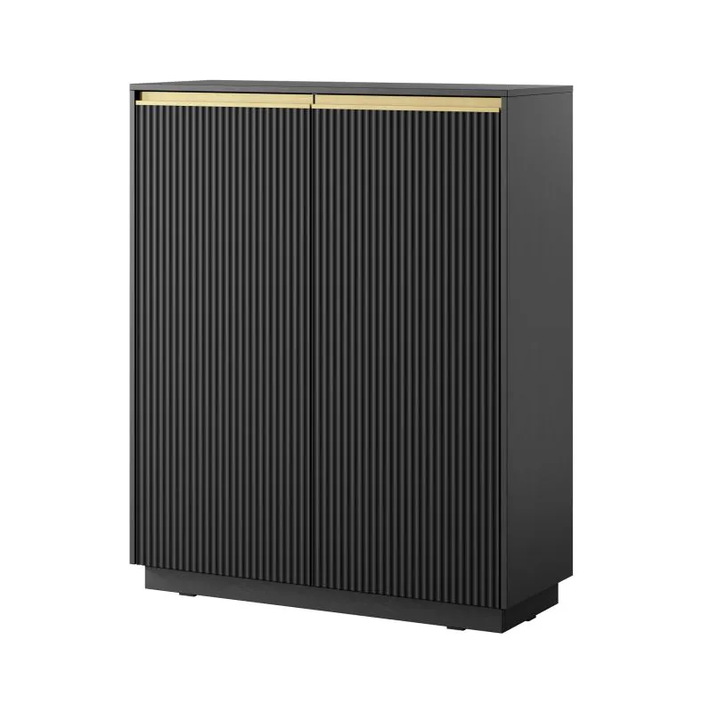 High Chest of Drawers with Six Compartments | Finghall 07 | Black & Gold | Wall-Mounted | Grooved Front | 127 x 103.5 x 39 cm