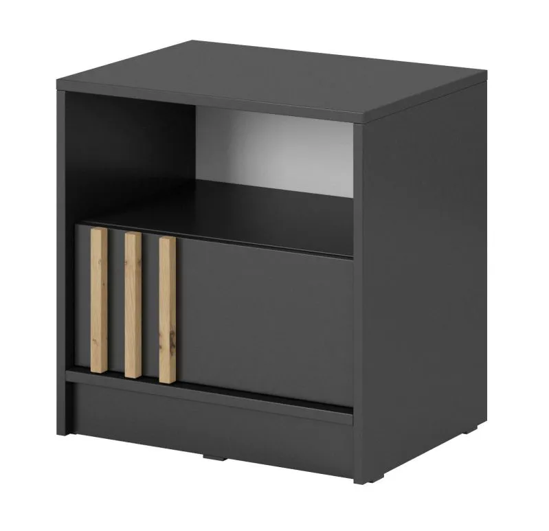 Bedside Chest of Drawers Graphite Leeds 35 | 1 Drawer & Spacious Compartment | 52 x 51 x 38 cm | Artisan Oak Slats | ABS Edges