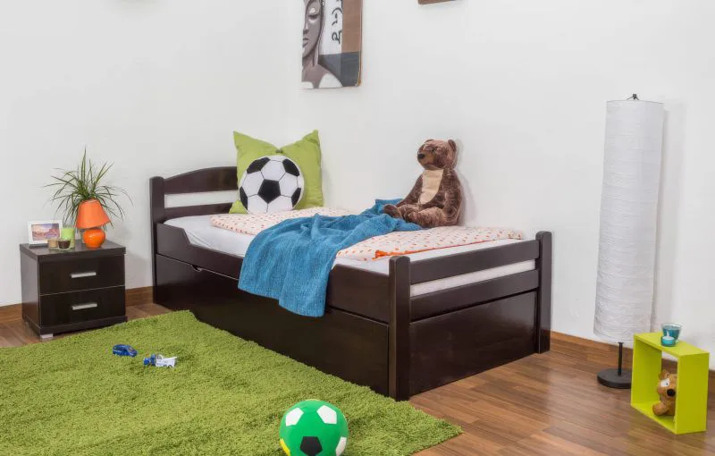 Children's Bed & Youth Bed Easy Premium Line K1/2h | 2nd Berth & 2 Cover Panels | 90 x 200 cm Solid Beech | Chocolate Brown